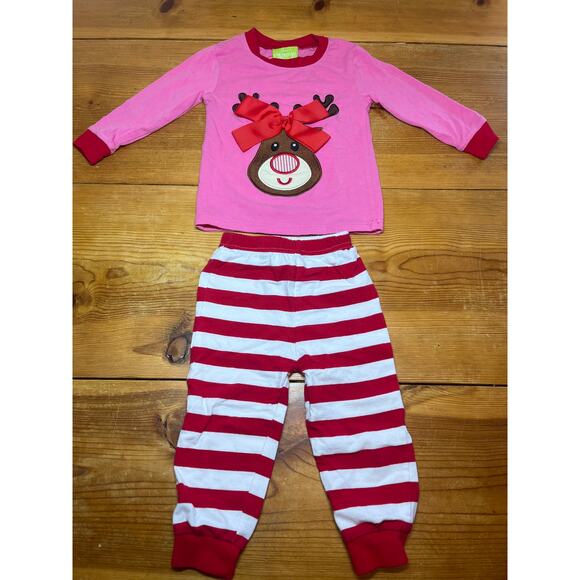 Classic Whimsy Reindeer Christmas Pajamas Girls Pjs Size 18 Months - Picture 1 of 5